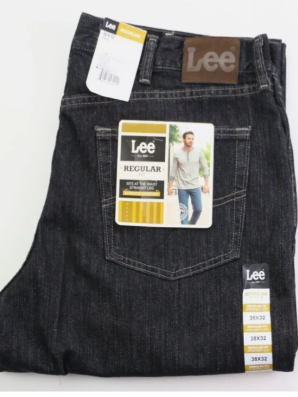Lee Regular Fit W38 L32 Straight Leg Superior Comfort Cotton Men's Jeans Black